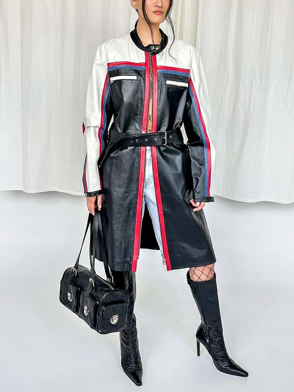 Newport News Color Block Leather Coat
